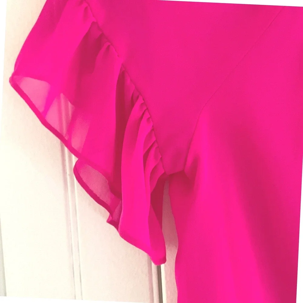 MILLY for design nation womens blouse sheer hot pink Bright ruffle XS maximalist